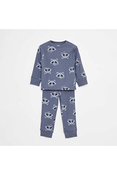 KIABI طقم بيجامة مضلع مطبوع - طقم من قطعتين باللون الأزرق