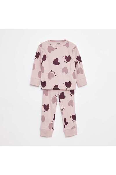 KIABI طقم بيجامة مضلع مطبوع - طقم من قطعتين - بنفسجي