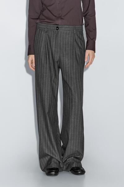 Massimo Dutti İnce çizgili geniş paça pantolon