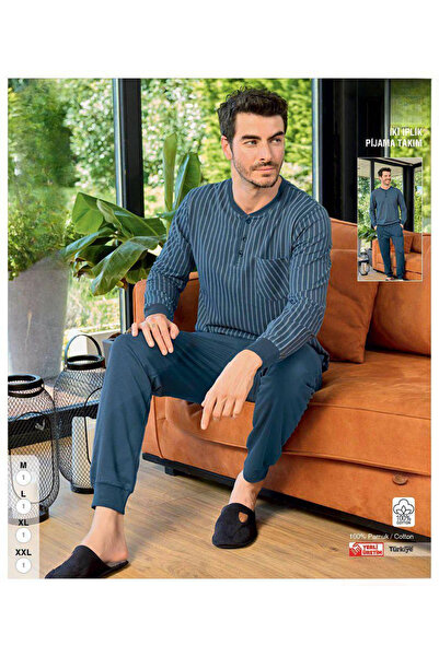 İpek Men's Long Sleeve 100% Cotton Cuffed Pajama Set