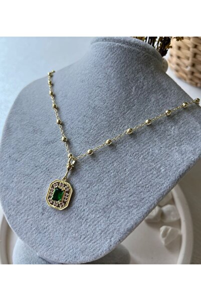 ZEYY JEWELRY BY ILKNUR Steel Green Stone Necklace