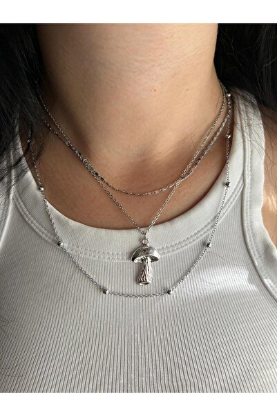 Fiamoss قلادة نسائية مكونة من 3 قطع بتفاصيل الفطر