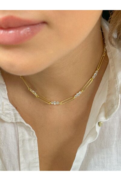 İncikcincik 3 Taşlı Choker Kolye - 925 Ayar Gümüş