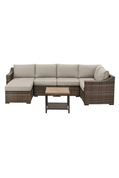 Maison Mex Set mobilier gradina/terasa coltar si masuta patrata, ELIAS, maro/bej