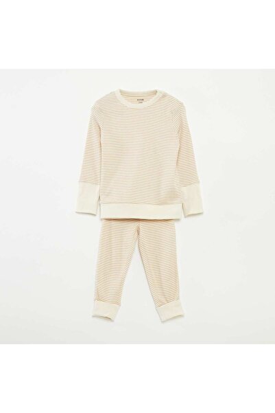 KIABI Striped T-shirt and trousers pyjama set - 2-piece set BEIGE