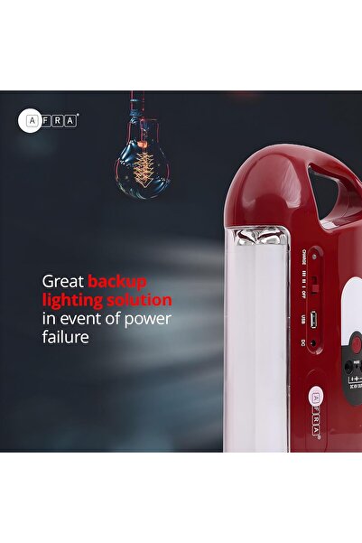 Afra Rechargeable Lantern, 10 Watts, 40pcs Tube + 2w Bulb, Red, Plastic Body with 6v 4000ah Lead-Aci