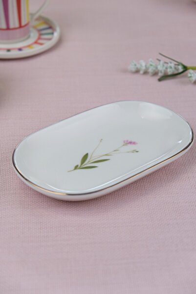 tabakevi Tabak Evi Porcelain Natura Broadcloth Gold Gilded Oval Boat Plate 22,50X14,50X2,50Cm Single