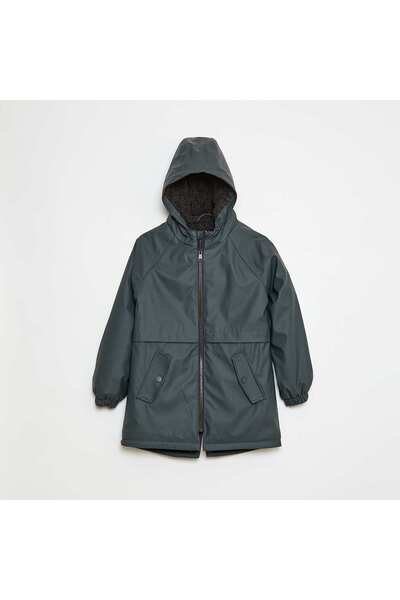 KIABI باركا رمادية مبطنة بغطاء رأس الشيربا مع غطاء للرأس