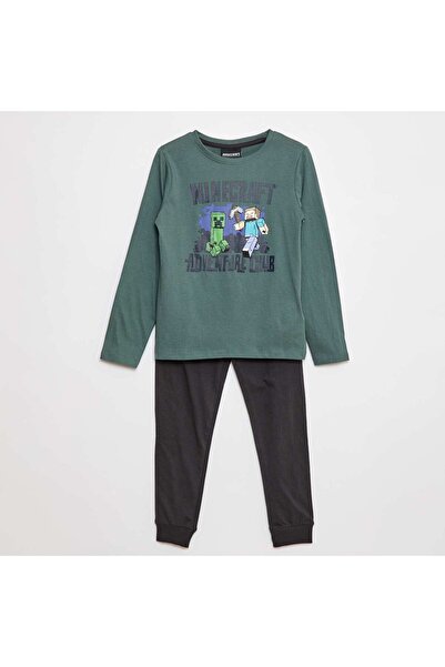KIABI طقم بيجامة ماين كرافت طويل - قطعتين - أخضر