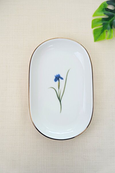 tabakevi Tabak Evi Porcelain Natura Iris Gold Gilded Oval Boat Plate 22,50X14,50X2,50Cm Single