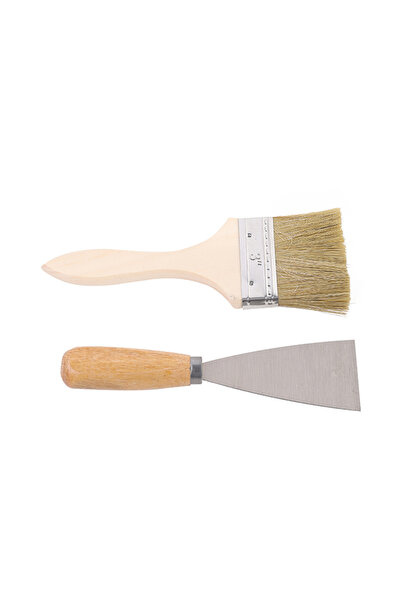 Lawazim Brush & Putty Knife Set - 2 Piece Paint Brush and Scraper with Wooden Handles for DIY