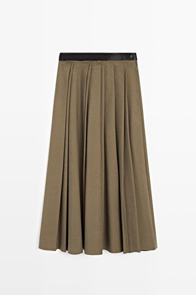 Massimo Dutti Bel detaylı pilili midi etek