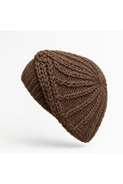 Butik Kahverengi Ressam Model Triko Kadın Şapka Bere