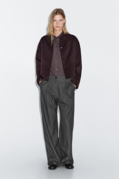 Massimo Dutti İnce çizgili geniş paça pantolon