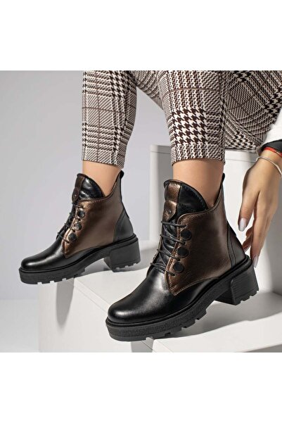 BMoD Ghete de damă din piele neagră și maro cu șireturi MOD12415