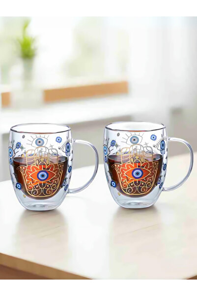 1Chase مجموعة من قطعتين - بوروسيليكات مزدوج الجدار بموضوع العين الشريرة 350 مل