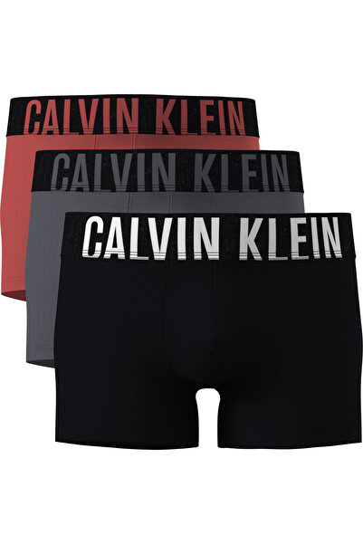 Calvin Klein Erkek Marka Logolu Elastik Bantlı Günlük Kullanıma Uygun Siyah-Gri-Kırmızı Boxer 000NB3