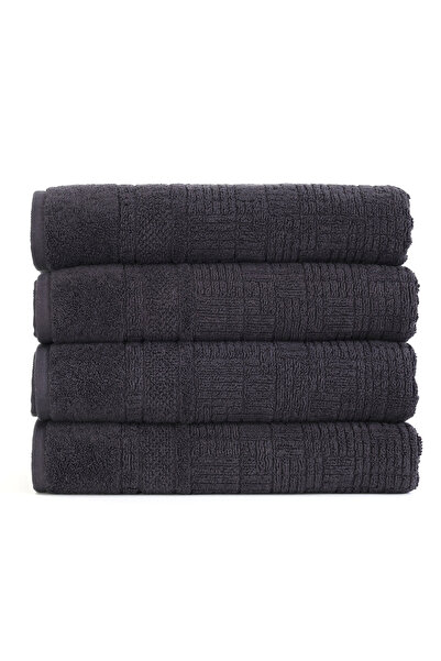 TEOHOMELİNENS Quadruple Jacquard Bath Towel, 70X140 Cm, Stylish Geometric Pattern, 20/ Ring Karde, 600 Gsm- Anthracite