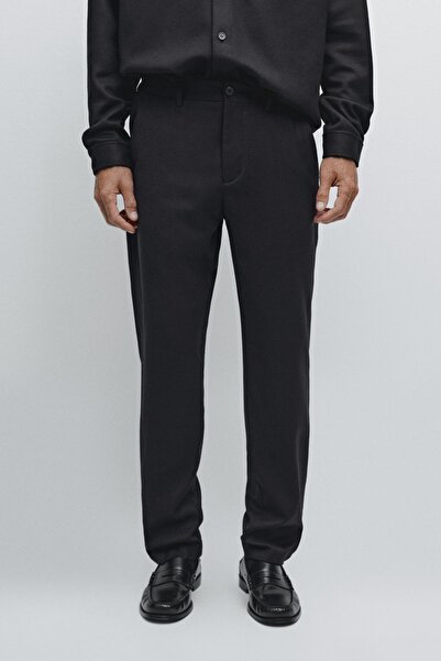 Massimo Dutti Elastik yan %100 yün flanel pantolon