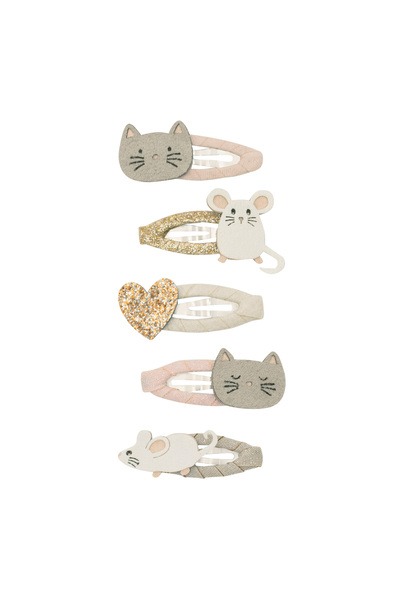 MIMI LULA مشبك ميمي ولولا على شكل قط وفأر، مجموعة من 5 قطع