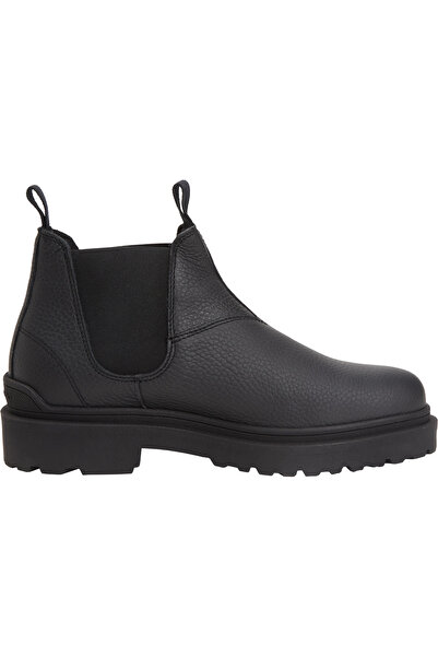 Tommy Hilfiger Men's Buckle Brand Logo Leather Stylishly Designed Black Boots & Booties Suitable for Daily Use