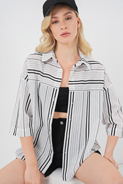 Hiccup Bdart Three Quarter Sleeve Striped Poplin Shirt