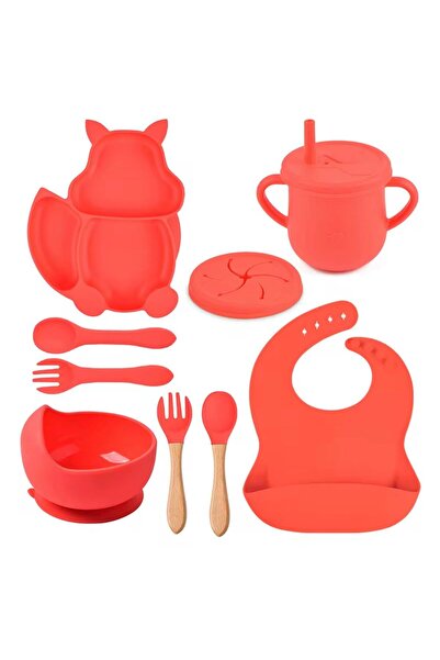 Denn Store Set diversificare pentru copii 8 piese silicon BPA free, 6+ luni, farfurie, bol, pahar, bavetica