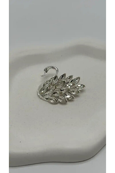 TAKIŞINA Silver Kuğu Zirkon Taşlı Broş