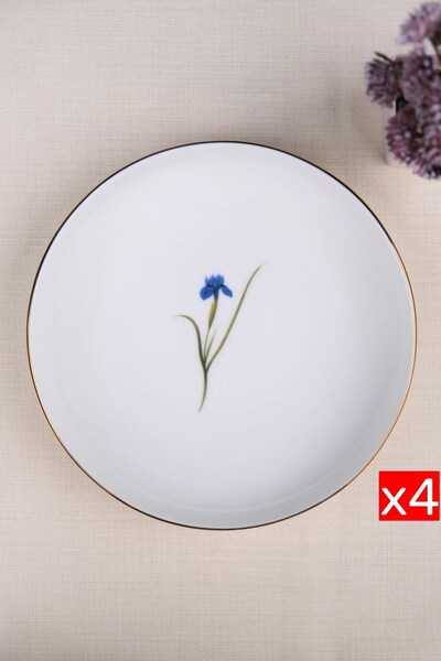 tabakevi Tabak Evi Porselen Natura İris Altın Yaldız Çukur Tabak 18,50cm 4 lü