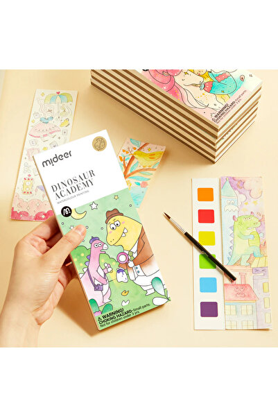 Mideer Coloring Book With Drawings, Includes Paintbrush And Watercolors, Dinosaurs,