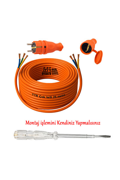 Badem10 3x2.5 mm 25 Metre Seyyar Uzatma Kablosu TTR CCA Telli Elektrik Kablo Kontrol Kalem Dişi Erkek Fiş