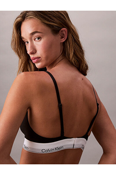 Calvin Klein Kadın Marka Logolu Beyaz Elastik Bantlı Siyah Sütyen LV00QF8508 UB1