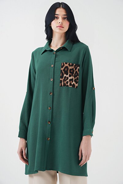 Hiccup Bdart Leopard Print Pocket Button Long Sleeve Shirt