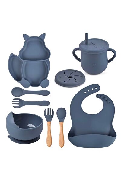 Denn Store Set diversificare pentru copii 8 piese silicon BPA free, 6+ luni, farfurie, bol, pahar, bavetica