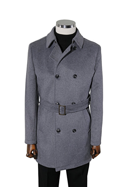 Globay Pamuklu Kemerli Kruvaze Kaşe Kaban