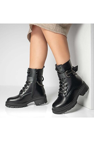 Modlet.ro Women's black boots with metallic details and zipper MOD12816