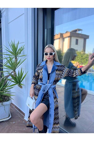 PREMİER VİE New Season Colorful Long Denim Knitwear Cardigan