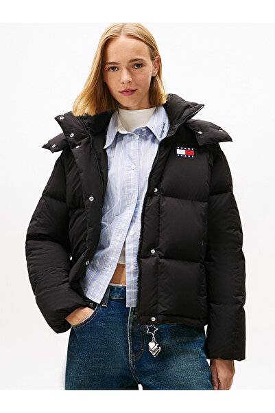 Tommy Hilfiger Kadın Marka Logolu Normal Kesimli Dik Yakalı Çıkarılabilir Kapüşonlu Günlük Kullanıma