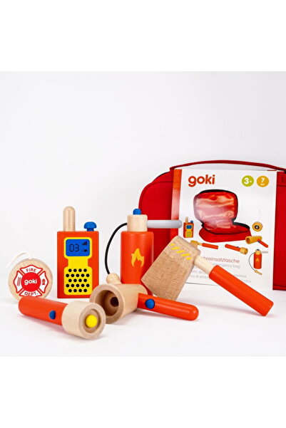 Goki Firefighter play set, emergency bag with wooden accessories, - Role play