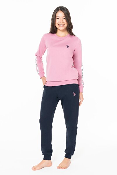 U.S. Polo Assn. Kadın 2 İplik Kışlık Uzunkol Cepli Dar Paça Ev Giyim Pijama Takım, %100 Pamuk