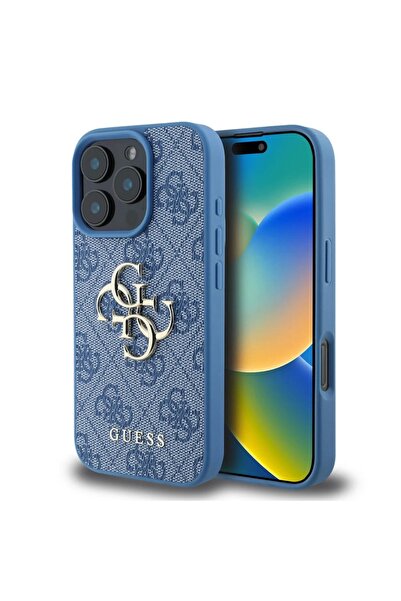 Guess Θήκη για iPhone 16 Pro Max, Σκληρή θήκη 4G με μεγάλο λογότυπο, Λεπτή προστασία, Συμβατή, Μπλε
