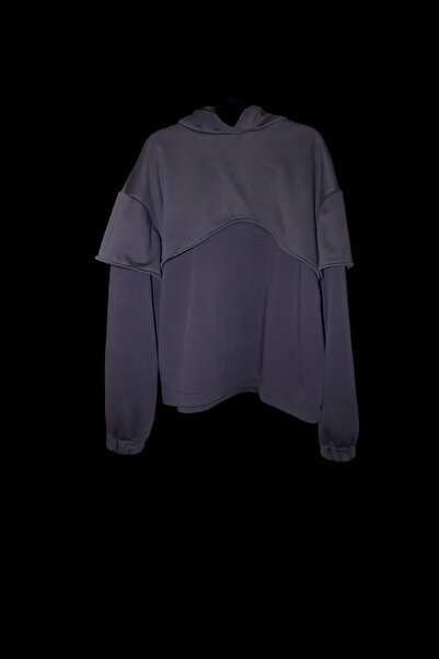melongeneco Antrasit oversıze hoodie kapüşonlu çift katmanlı sweat özel tasar...