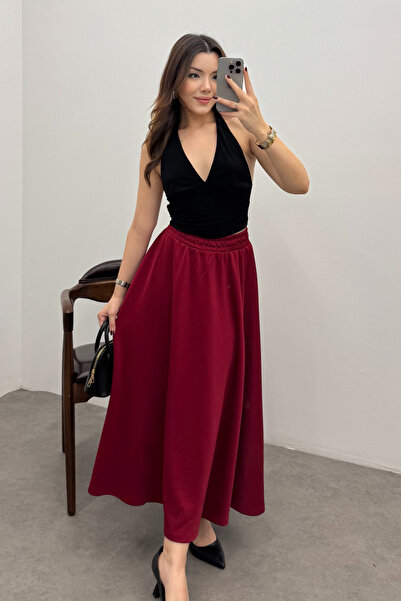 Bipantolon Fusta de scuba cu talie elastică pentru femei, bordeaux