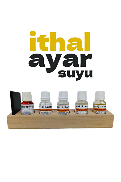 Duru Kimya İthal Premium Ayar Suyu 5'li Set (8K/14K/18K/21.6K + Gümüş + Mihenk Taşı) + Ahşap Stand
