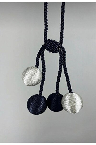 MMTHOME Modern Sarım 4 Toplu Braçol Kornişe Takmatik Ipli Tavan Perde Aksesuarı Lacivert&Krem