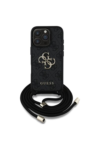 Guess Θήκη για iPhone 16 Pro, Σκληρή θήκη 4G με μεγάλο λογότυπο και λουράκι κ...