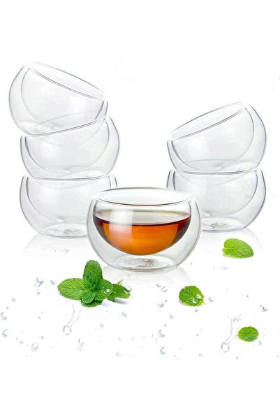 1Chase Set of 6 - Double Wall Borosilicate Glass Tea Cup, 50ml