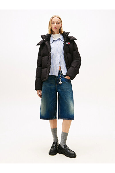 Tommy Hilfiger Kadın Marka Logolu Normal Kesimli Dik Yakalı Çıkarılabilir Kapüşonlu Günlük Kullanıma