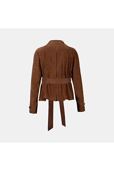 Desa Limited Edition Women's Tan Waist-Tied Suede Short Trench Coat