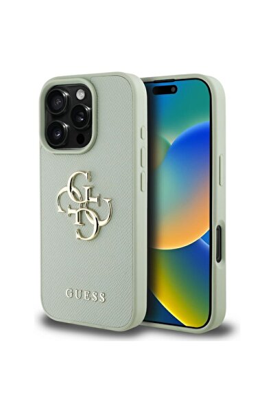 Guess Θήκη για iPhone 16 Pro, Σκληρή θήκη με κόκκους, μεγάλο λογότυπο 4G, μικρή κλασική θήκη, λεπτή προστασία, πράσινη